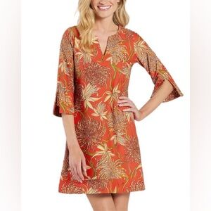 Jude Connally Susanna Dress In Mum Print Paprika Orange Preppy Womens Size Small